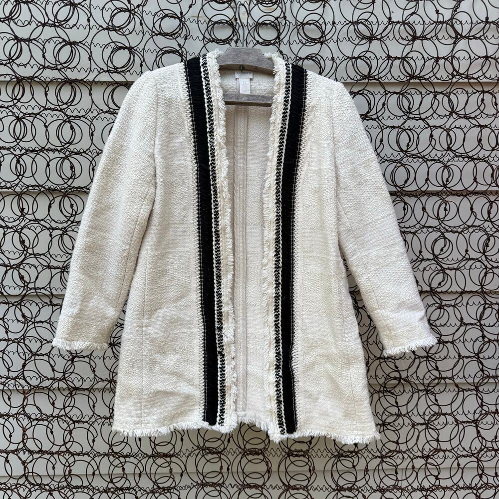 Chico's Textured Novelty Topper Long Sleeve Jacket Ivory Cream Black Size 0